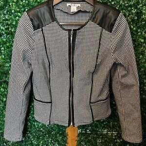 White House Black Market Houndstooth Blazer with Leather Accents